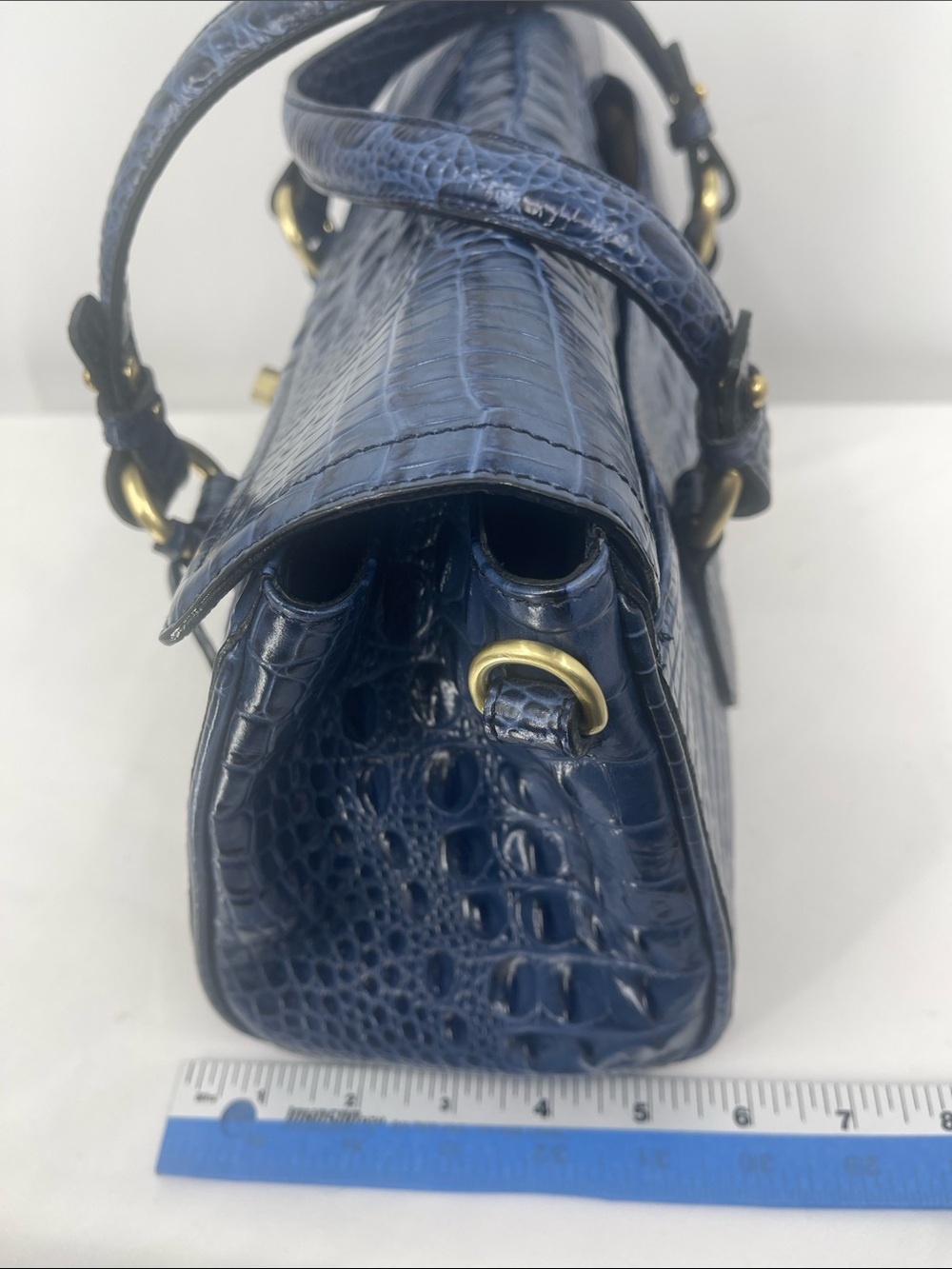 BRAHMIN Blue Croc-Embossed Tote Bag - Designer Style LIKE NEW - Picture 12 of 14